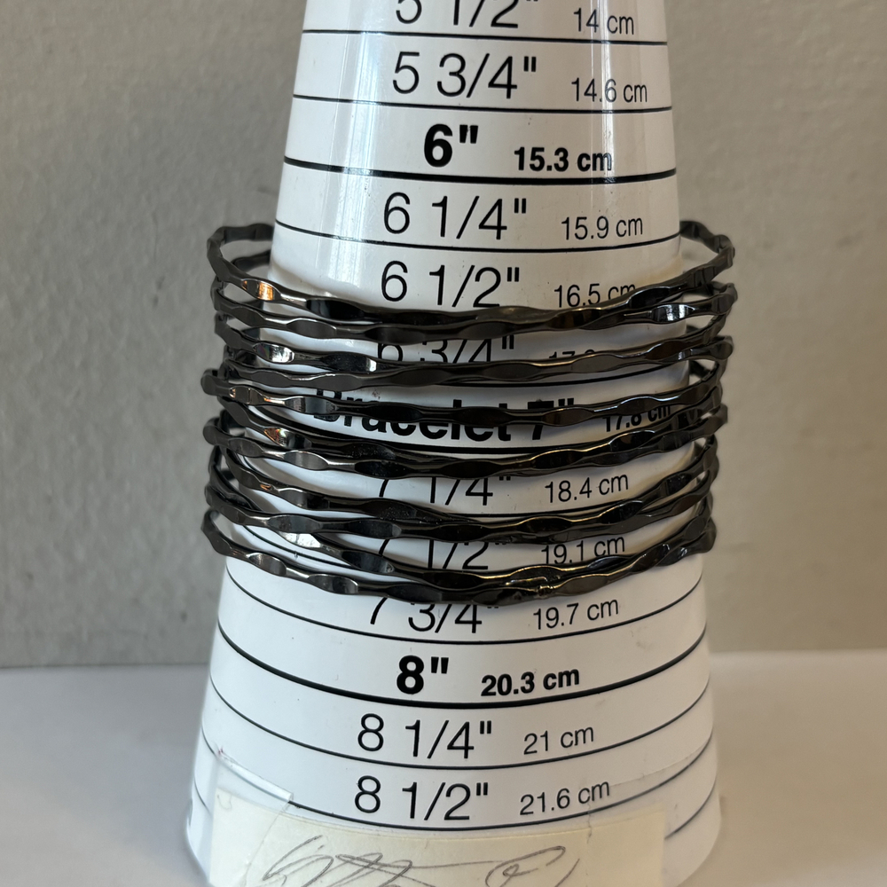Gunmetal Black-Tone Wavy Thin Stacking Bangle Bracelets